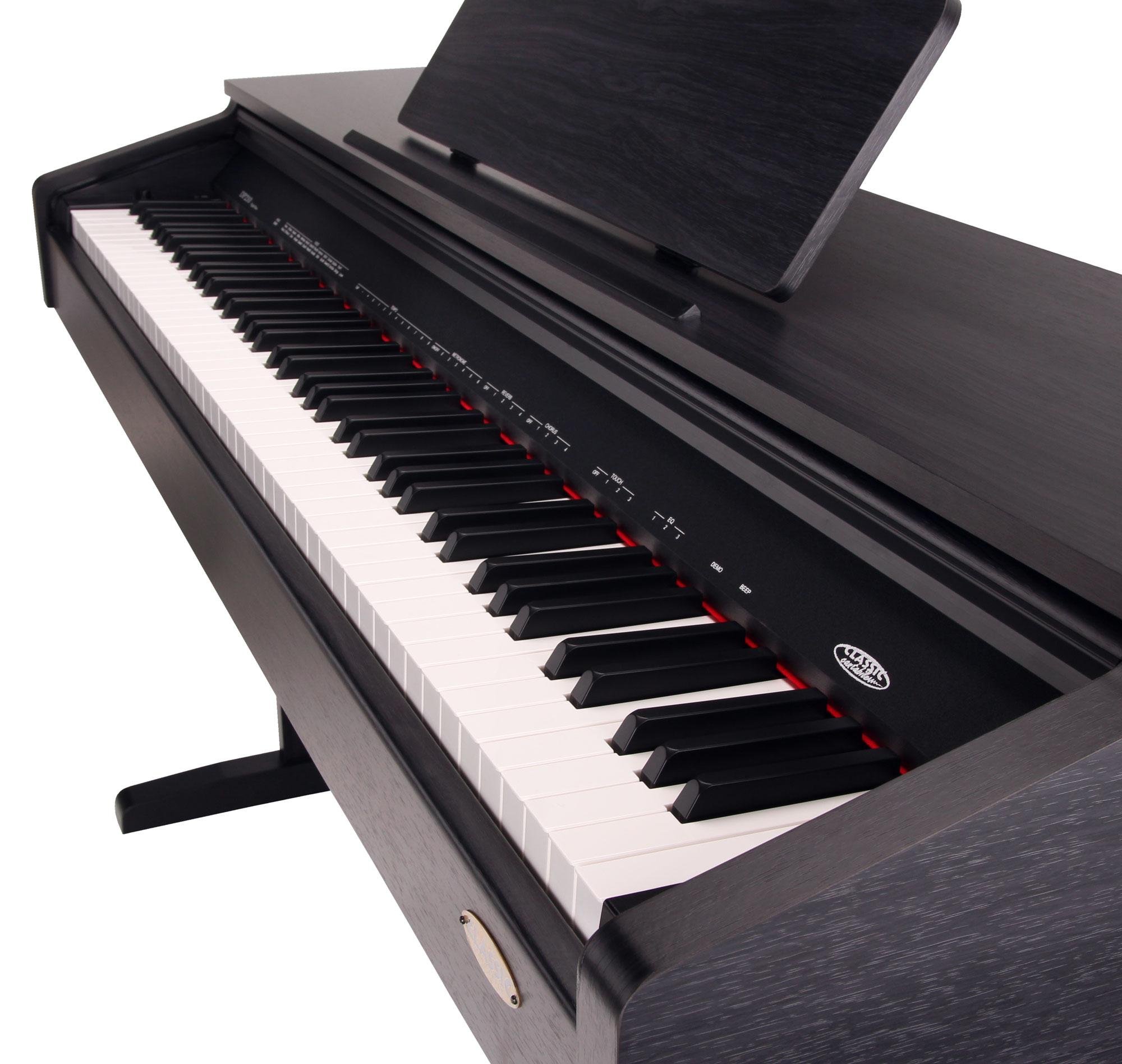 Classic Cantabile DP-210 RH E-Piano Bois de Rose, Polyphonie 64 voix | Clavier HA-88-S500 avec 88 touches à mécanique à marteaux, Soft, Medium, Hard, 1 morceau démo interne, 26 sons WMA, Chorus
