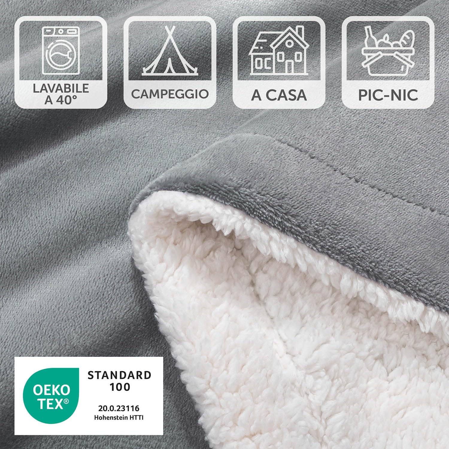 Blumtal Coperta Pile - Plaid Divano Super Morbida - Coperta Plaid Sherpa di Alta qualità - Coperta Letto Singolo Sherpa - Certificata OKEO-Tex - 150 x 200 cm - Grigio