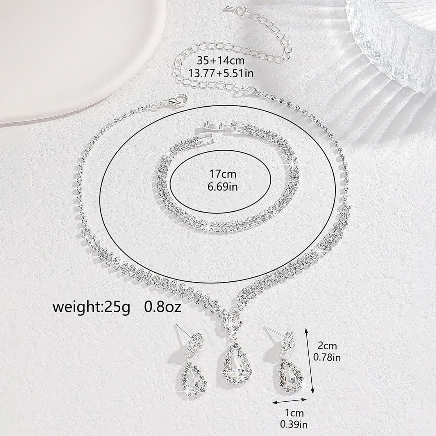 Rhinestone Necklace Earrings Bracelet Sets Silver Jewelry Set Costume Jewelry for Women Formal Prom Dress Accessories Wedding Sets for Brides Guest New Years Eve Party Supplies Outfits Women image 4