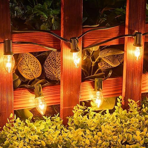 Vista 7 de Brightown C7 Luces de Navidad para exteriores de 25 pies, color blanco cálido, cadena de luces de Navidad de alambre verde para habitación, línea