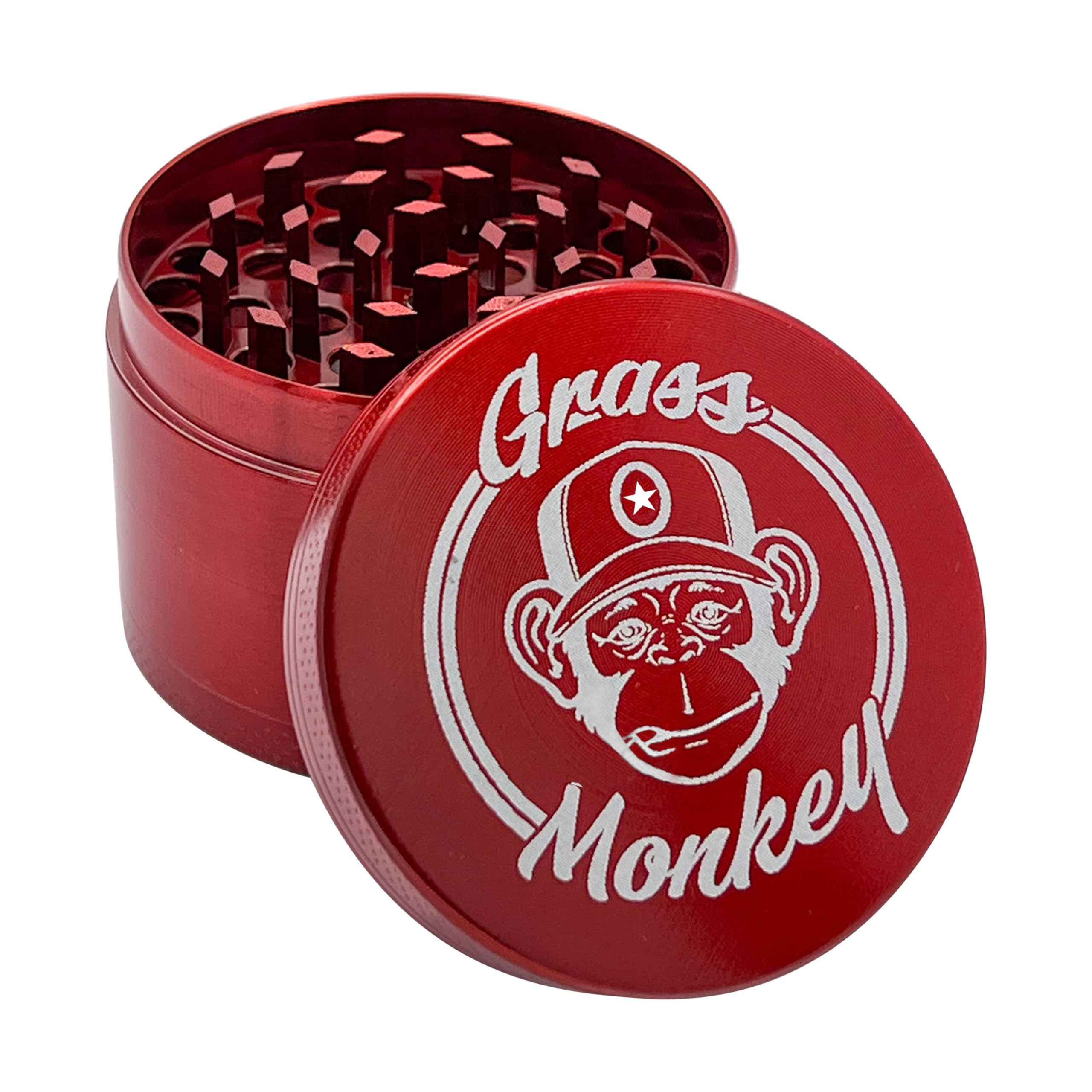Grinder Metalico Grass Monkey 4 Pezzi - Macinino Erbe Con Colino Polline, 5.5cm Verde, Compatto E Durevole - Foto 3