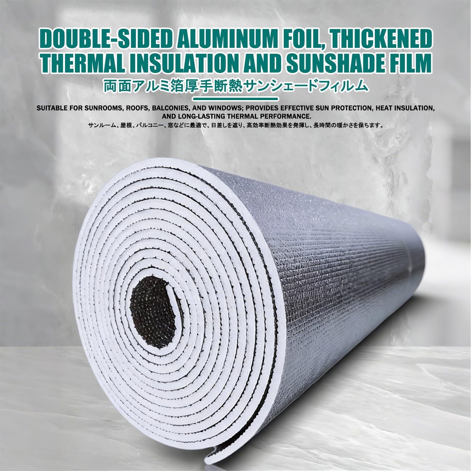 Pannelli Riflettenti Termosifoni Rotolo，Isolante Termico Riflettente A Doppio Strato，Può essere tagliato per adattarsi a soffitte, tetti e garage.(400CM/157.5IN,0.5CM/0.2IN)