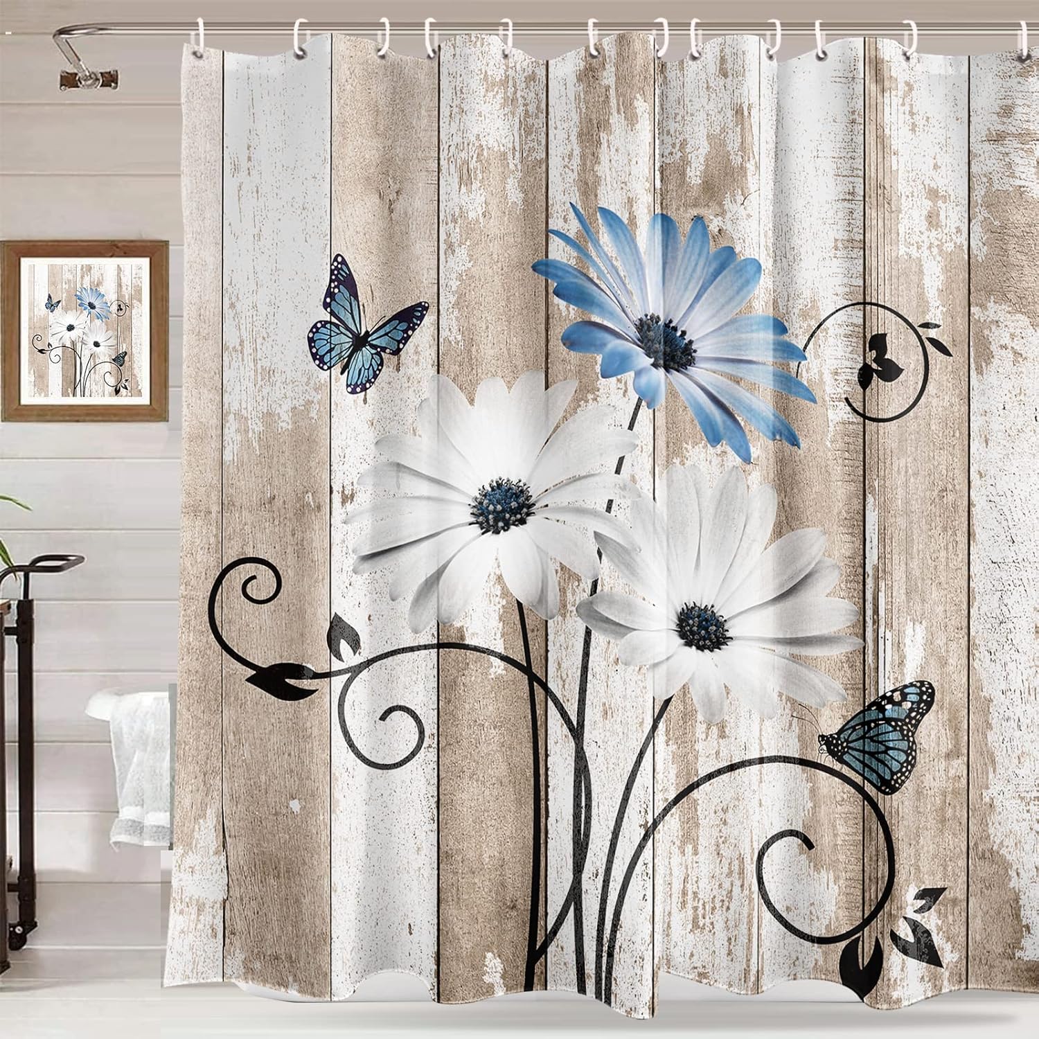 Rustic Farmhouse Shower Curtain Retro Shabby White Wooden