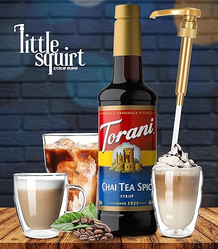 Miniatura 2 de Jarabe de especias de té Chai, Torani 25.4 onzas con Little Squirt Syrup Pump