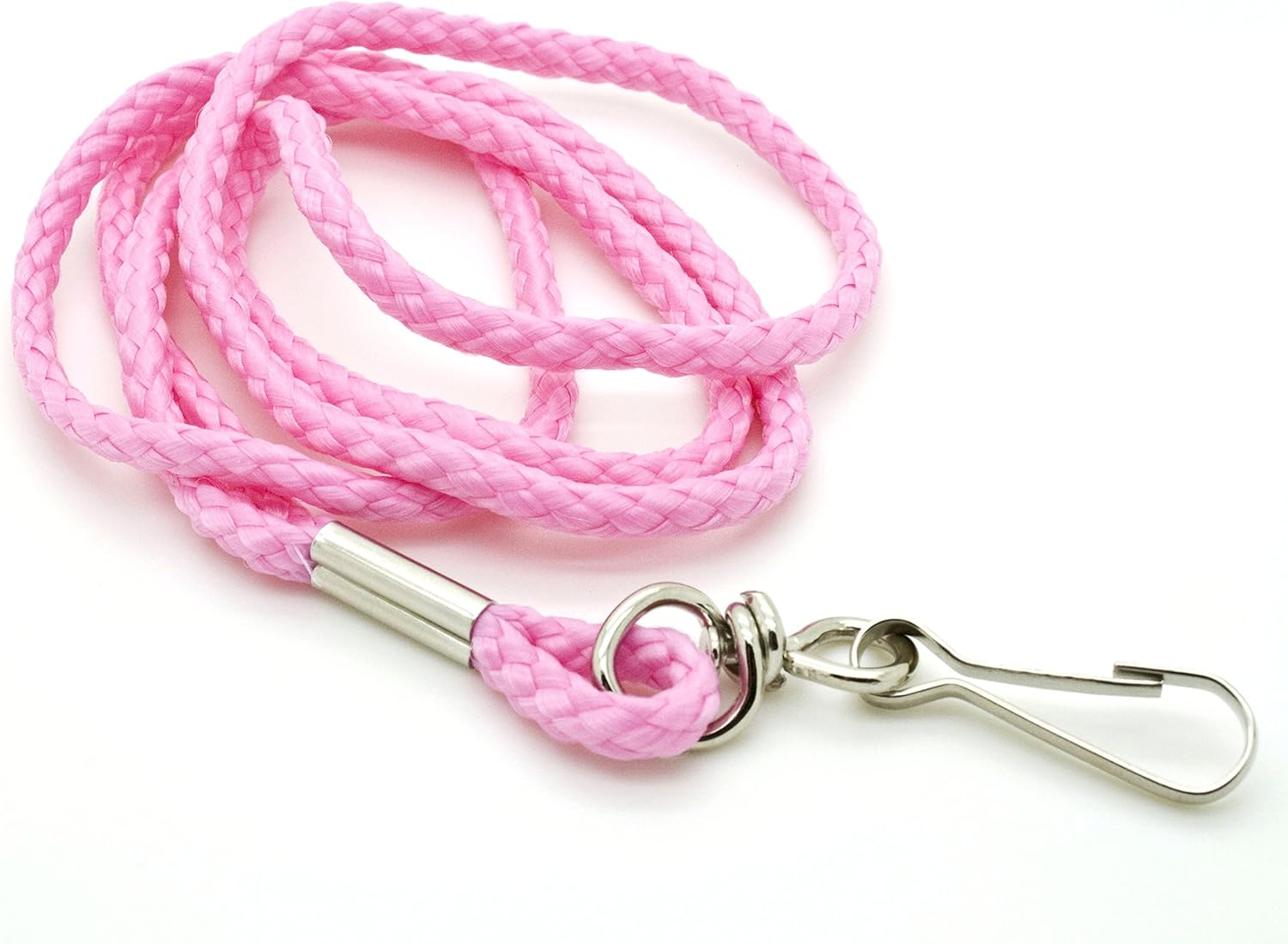 Lanyard with ID Badge Holder Name Tags Lanyards String Keys Necklace J Hooks Clip Vibrant Color 50 Sets Plastic Sleeve Cover Clear Nametags Protectors Company School Kids Trade Show (Pink)