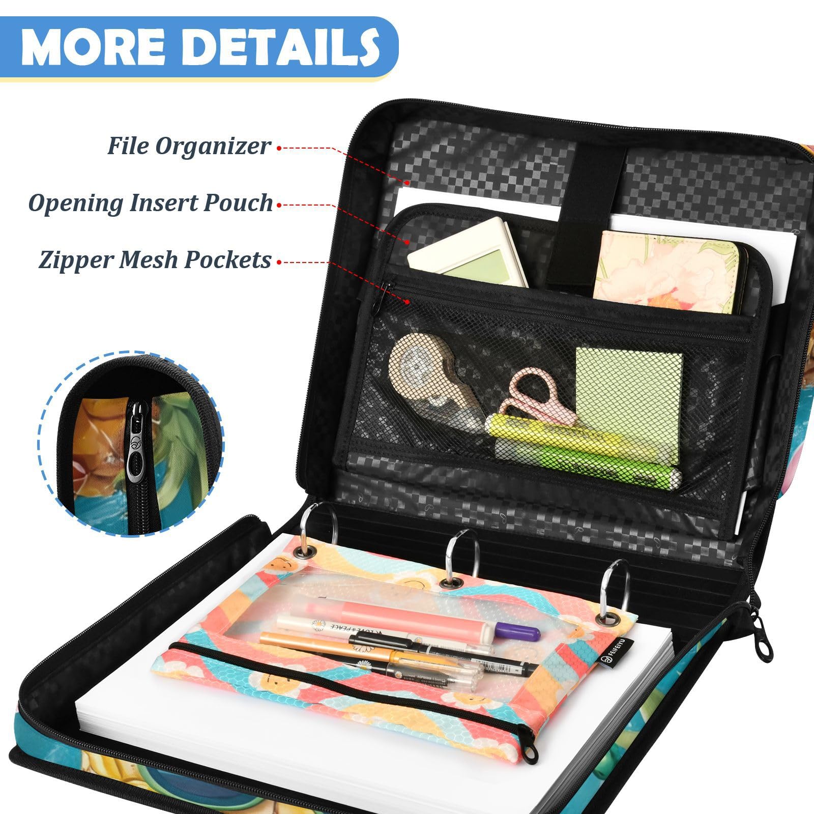 Summer Pineapple Pool Pattern Zipper 3 Ring Binder Bag