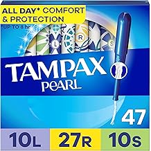 Tampax Pearl Tampons for Women Multipack, with LeakGuard Braid, Light/Regular/Super Absorbency, Unscented, 47 Count