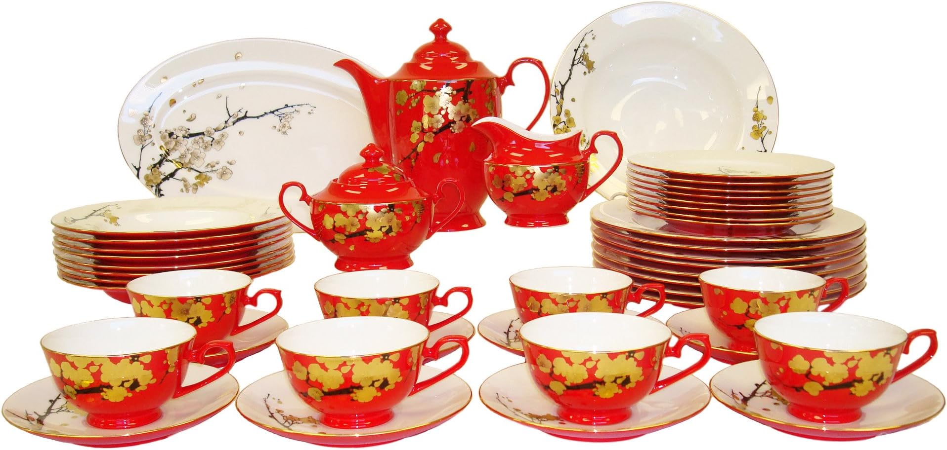 Auratic Dinnerware Set, 47-Piece, Red Glaze, CP 47-FE10-271A-R