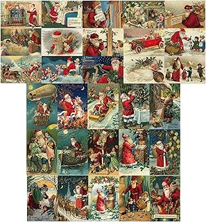 30 Christmas Cards,Santa Greeting Card,Santa Claus Greeting Card,Xmas Greeting Cards,Vintage Christmas Cards,Christmas Day Wishes Cards (A)
