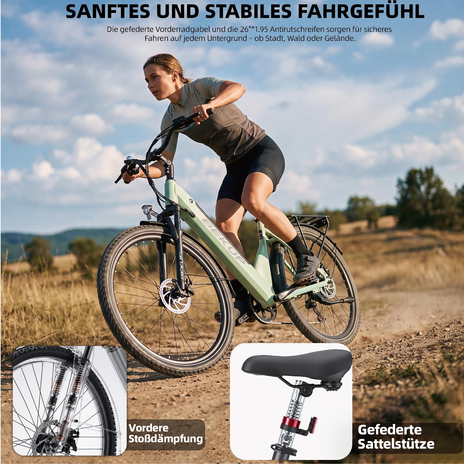 V28 Vélo électrique 28" pour homme et femme, moteur arrière 250 W, 45 Nm, batterie 36 V 14,5 Ah, portée jusqu'à 75 km, Shimano 7 vitesses, fourche à suspension, freins à disque, vélo de ville