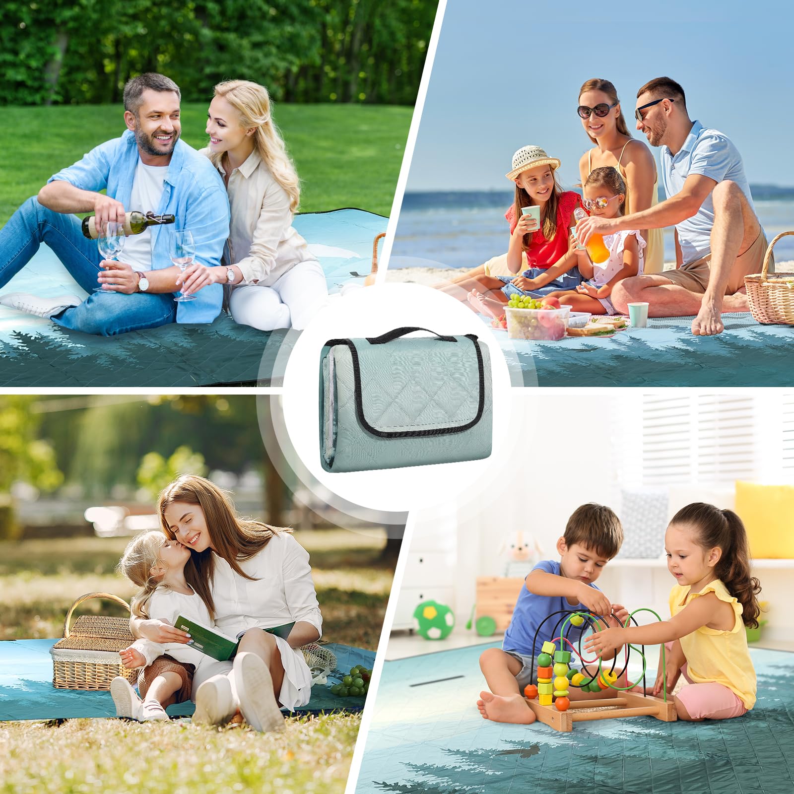 Picknickdecke isoliert 200 x 200cm XXL wasserdicht, 210D Oxford Campingdecke Stranddecke Ultraleicht, Picnic Blanket mit Tragegriff Outdoor Decke für 6-8 Personen, Wald