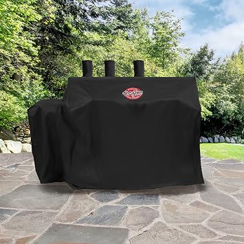 Char-Griller 3-Burner Dual Fuel Expandable Propane Gas and Charcoal Outdoor Polyester Grill and Smoker Cover in Black, 29in x 65in x 49in, Model 8080