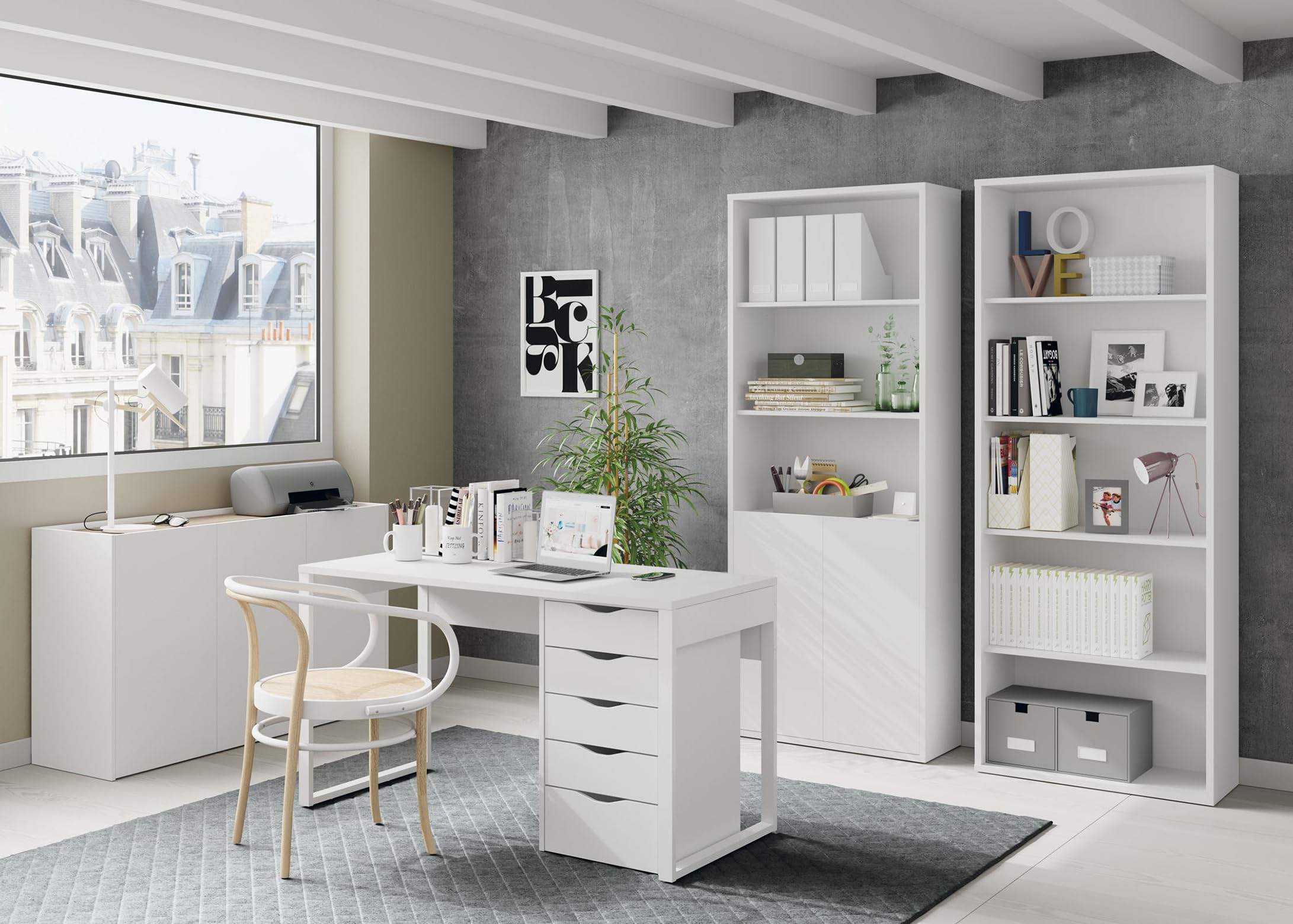 MUEBLES PITARCH | Mesa Despacho, Oficina con Pata Metálica, Escritorio, Mesa de Ordenador o Estudio, Blanca, 76x135x60cm (Alto x Ancho x Fondo) Moderna Modelo Nexus