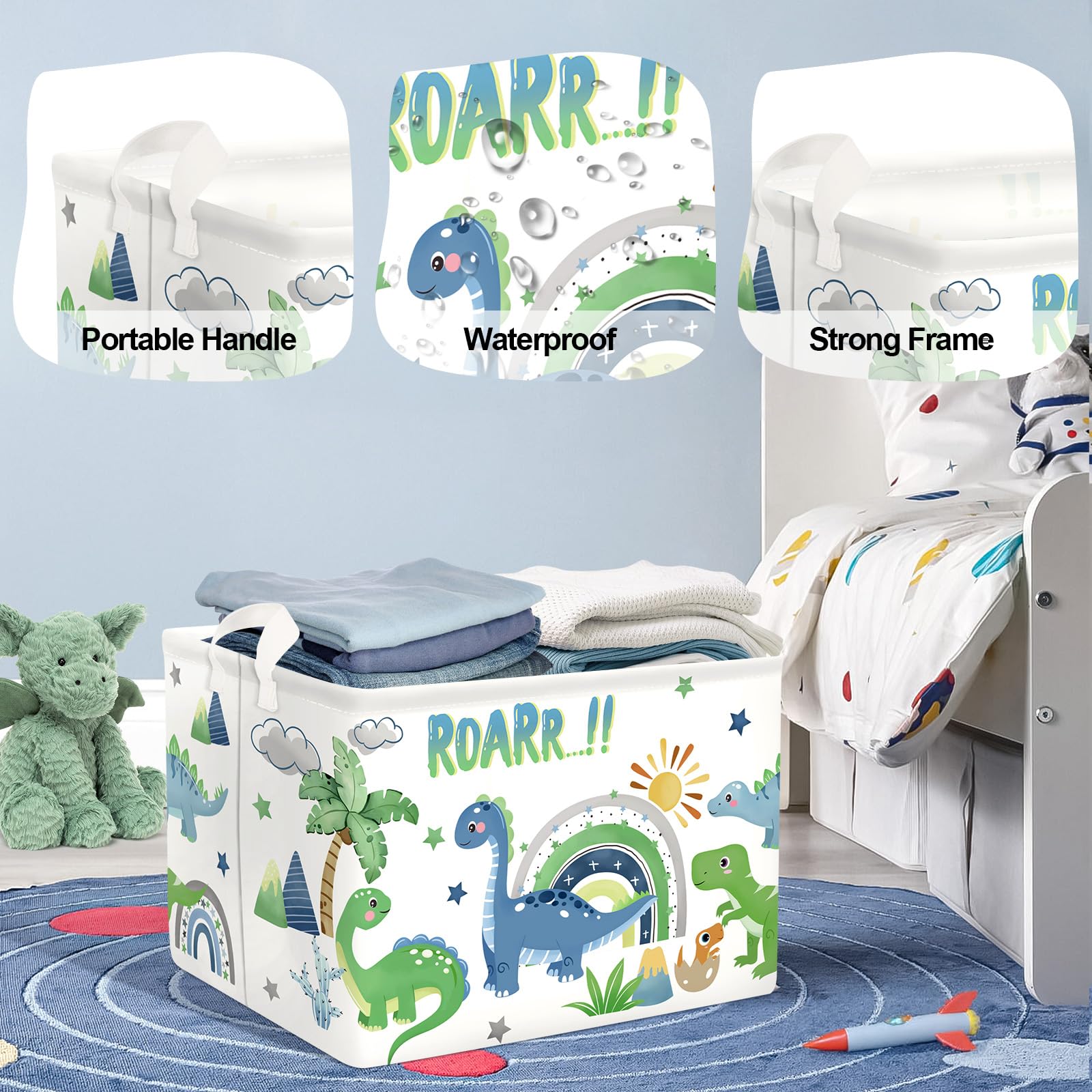 HUUMONSS Cute Dinosaur Storage Basket for Parents Organizing Kids Toys Clothes Large Dragon Boys Gift Toy Box Box Bin Laundry Hamper for Bathroom Shower,Palms,36L - Image 4