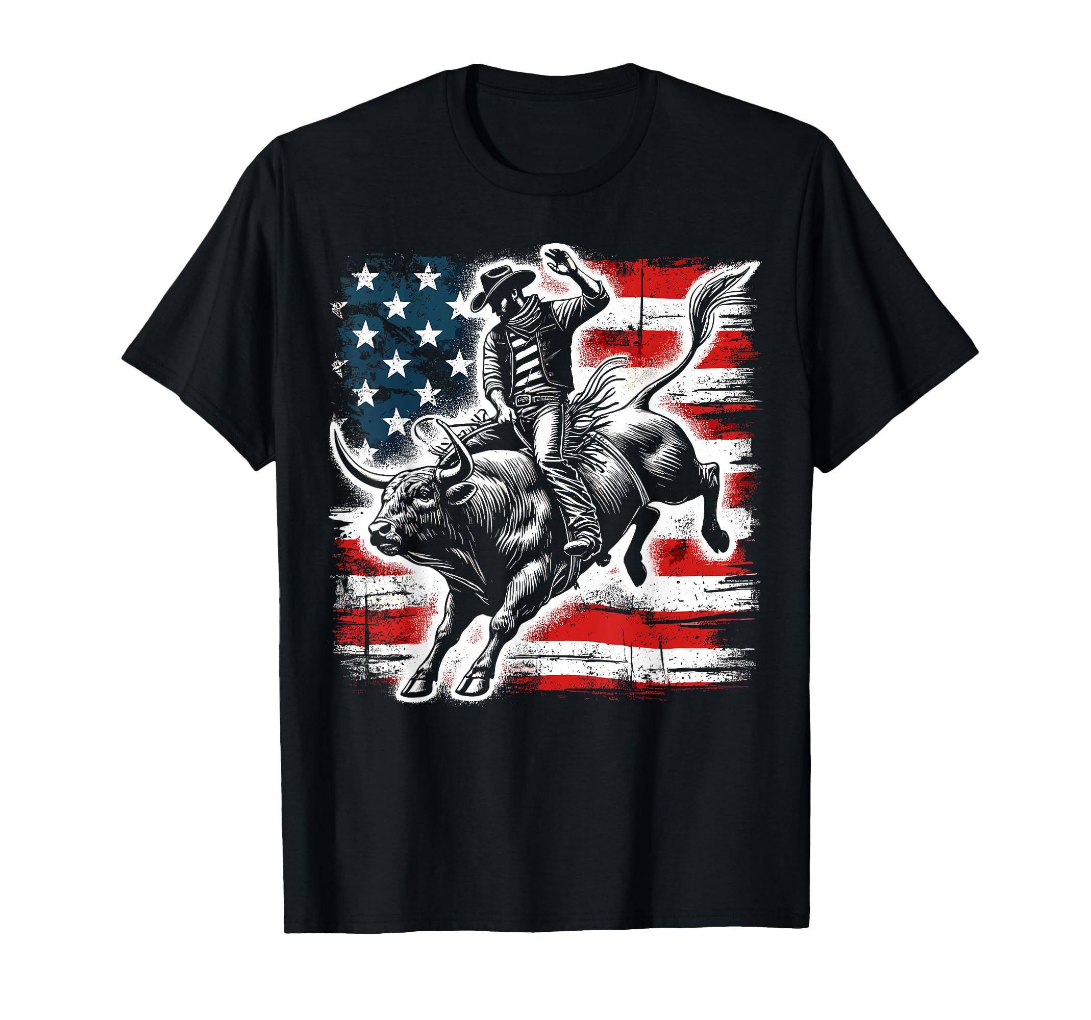 Bull Rider American Flag Rodeo Western Cowboy USA Flag T-Shirt