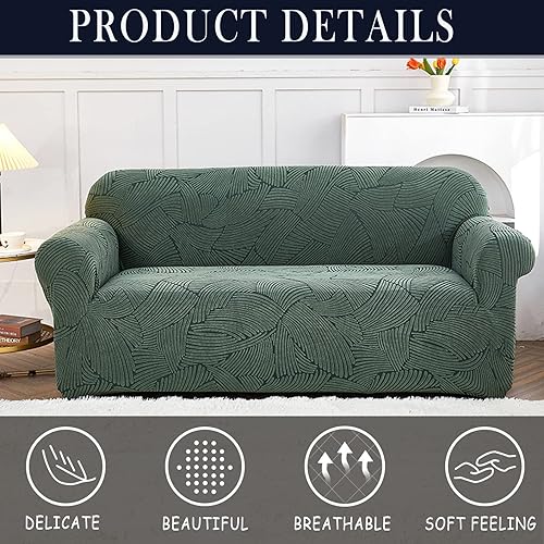 Miniatura 5 de Funda de sofá de jacquard elástica, funda de sofá suave de 1 pieza, lavable, protector de muebles con espumas antideslizantes para perros, niños y