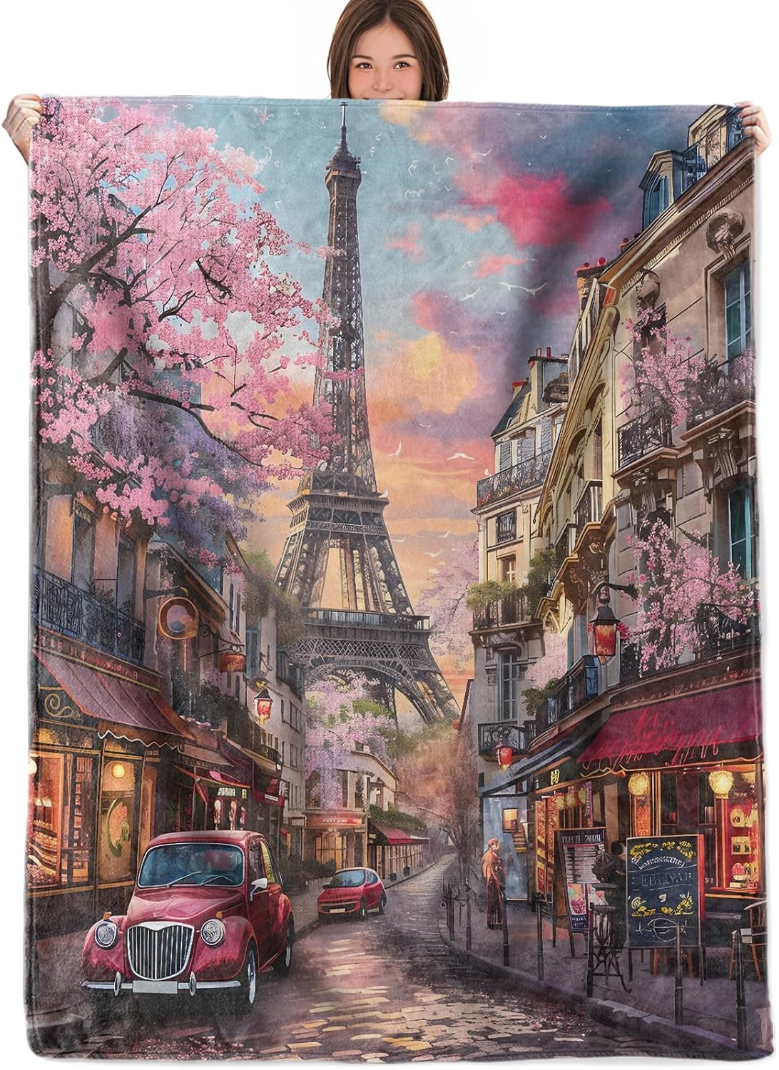 Paris Throw Blanket Gifts for Boys Girls Kids Adults, Eiffel Tower Street View Theme Flannel Blankets for Travel Sofa Living Room Decor 50"X60"