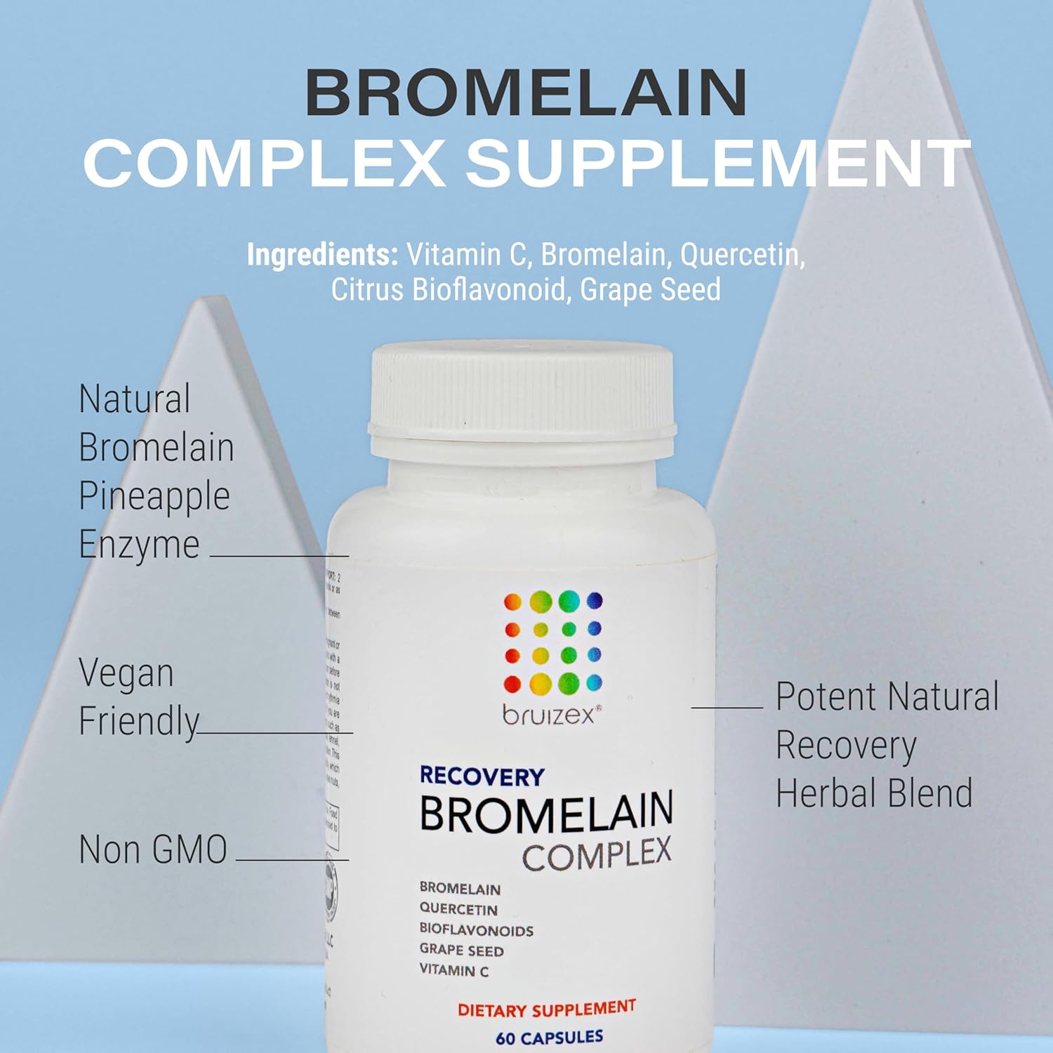 Bruizex Bromelain & Quercetin Recovery Complex - Post Surgery Recovery Bruising, Swelling Relief, Lymphatic Drainage - Post 360 lipo, BBL, Liposuction, Tummy Tuck - Non GMO - 60 Capsules - Image 3