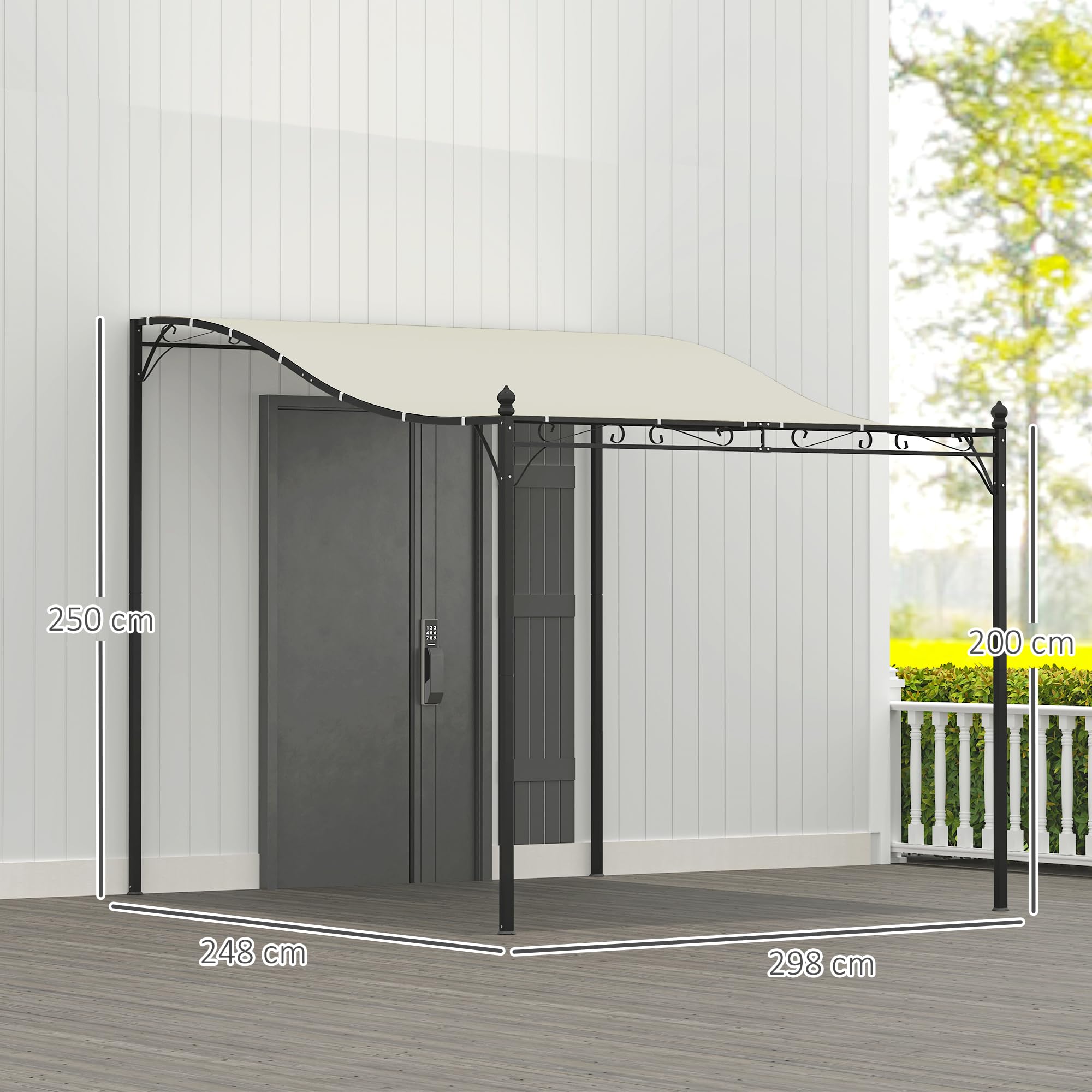 Outsunny Pergola Addossata 2.5x3m con Design Curvo e 16 Fori di Drenaggio, Gazebo Pergolato da Giardino in Metallo e Poliestere con Viti, per Esterno, Terrazza e Patio, Protezione UV, Crema