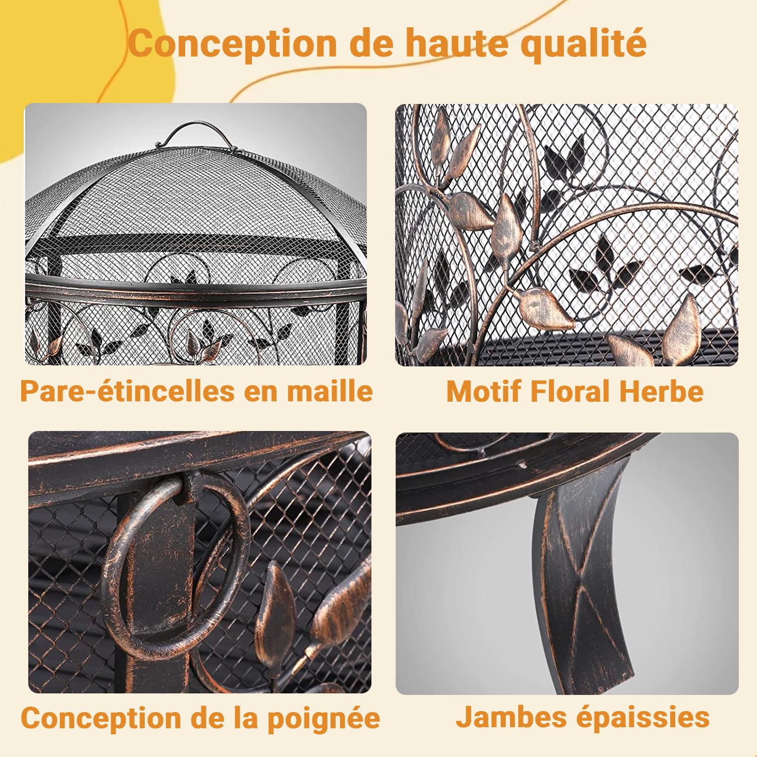 TLGREEN Brasero Extérieur pour Jardin, Foyer Stable Ø 71 x 65 cm