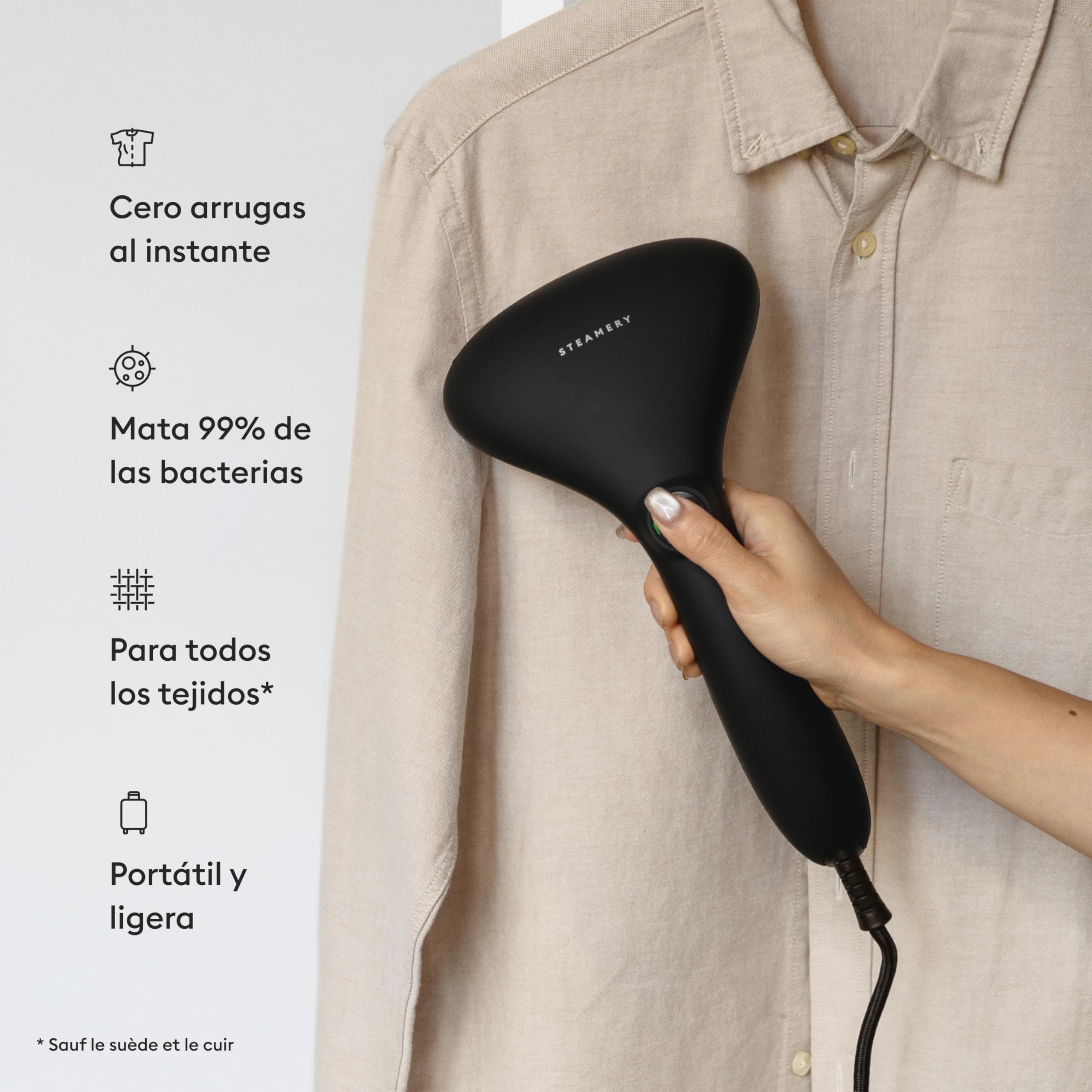 Steamery plancha de vapor de mano para ropa Cirrus 2, 1500 W, Salida de vapor 15 g/min, Elimina las arrugas, Se calienta en 20 segundos, Portátil, Ergonómica, Diseño escandinavo, Negro