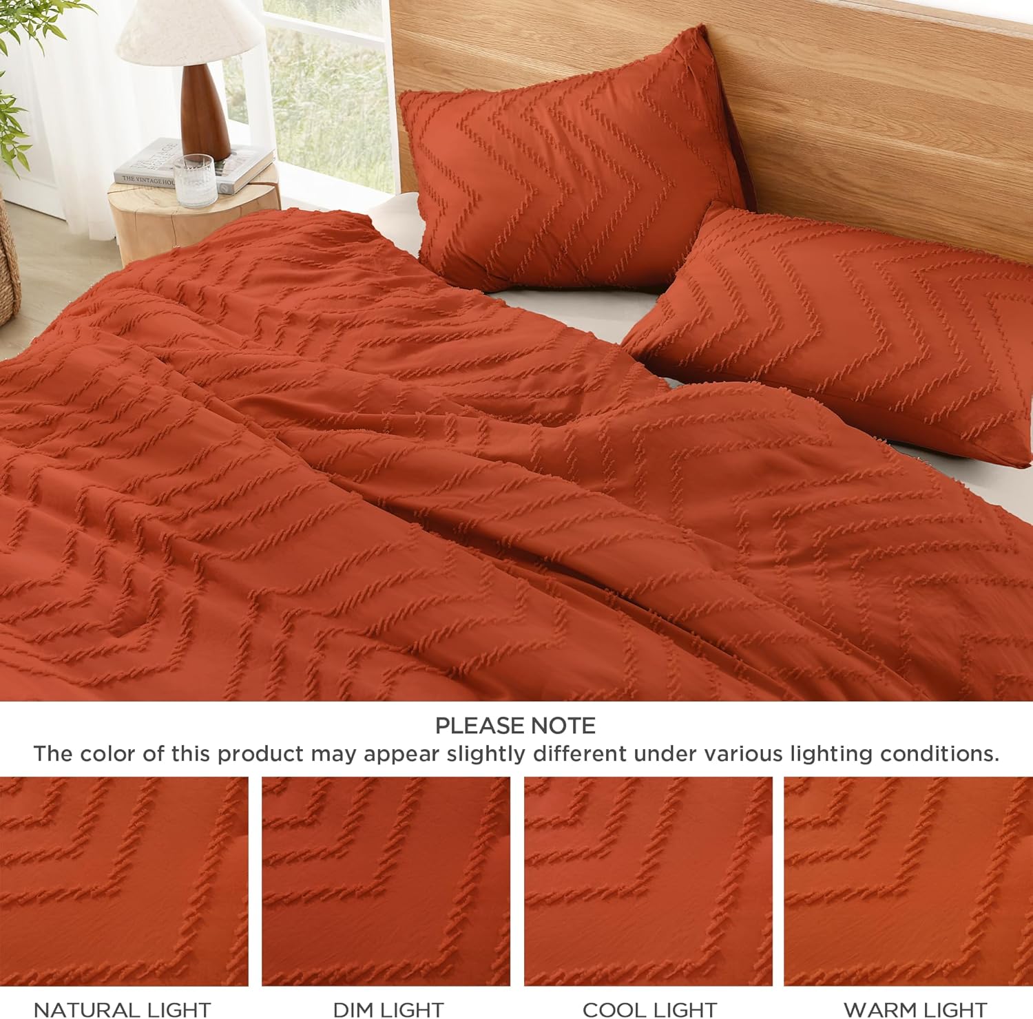 Burnt Orange Cal King Comforter Lightweight Terracotta Rust Boho Fall Tufted Bedding