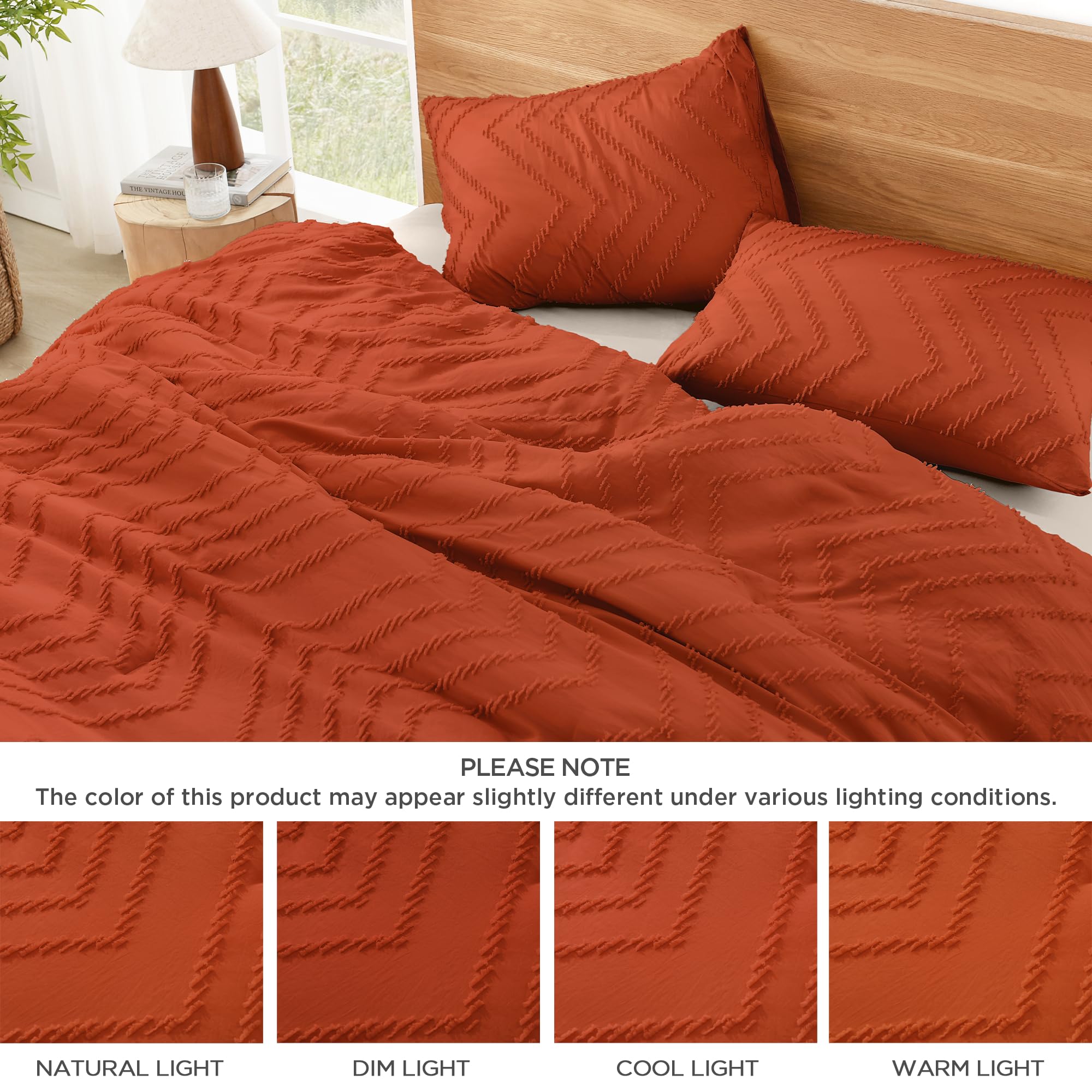 Litanika Burnt Orange Boho Queen-Size, komplet pościeli, terakota, lekka, puszysta, rdzawo-tuftowany design (228 x 228 cm, 1 poszwa na kołdrę i 2 poszewki na poduszki)