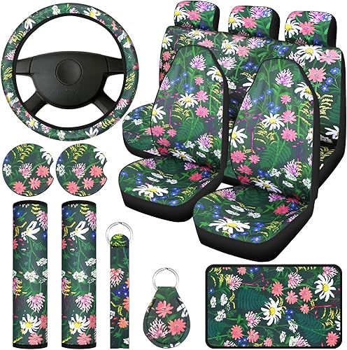 Miniatura 37 de Frienda Juego completo de 13 fundas de asiento de automóvil con estampado de vaca para mujeres y hombres, accesorios de automóvil con estampado