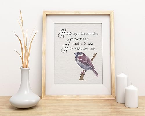 Miniatura 5 de Sage Light Design Co His Eye is on the Sparrow Hymn Wall Art 8x10 UNFRAMED Black, Brown, Red Wall Decor Religious Lyric Typography Home Decor