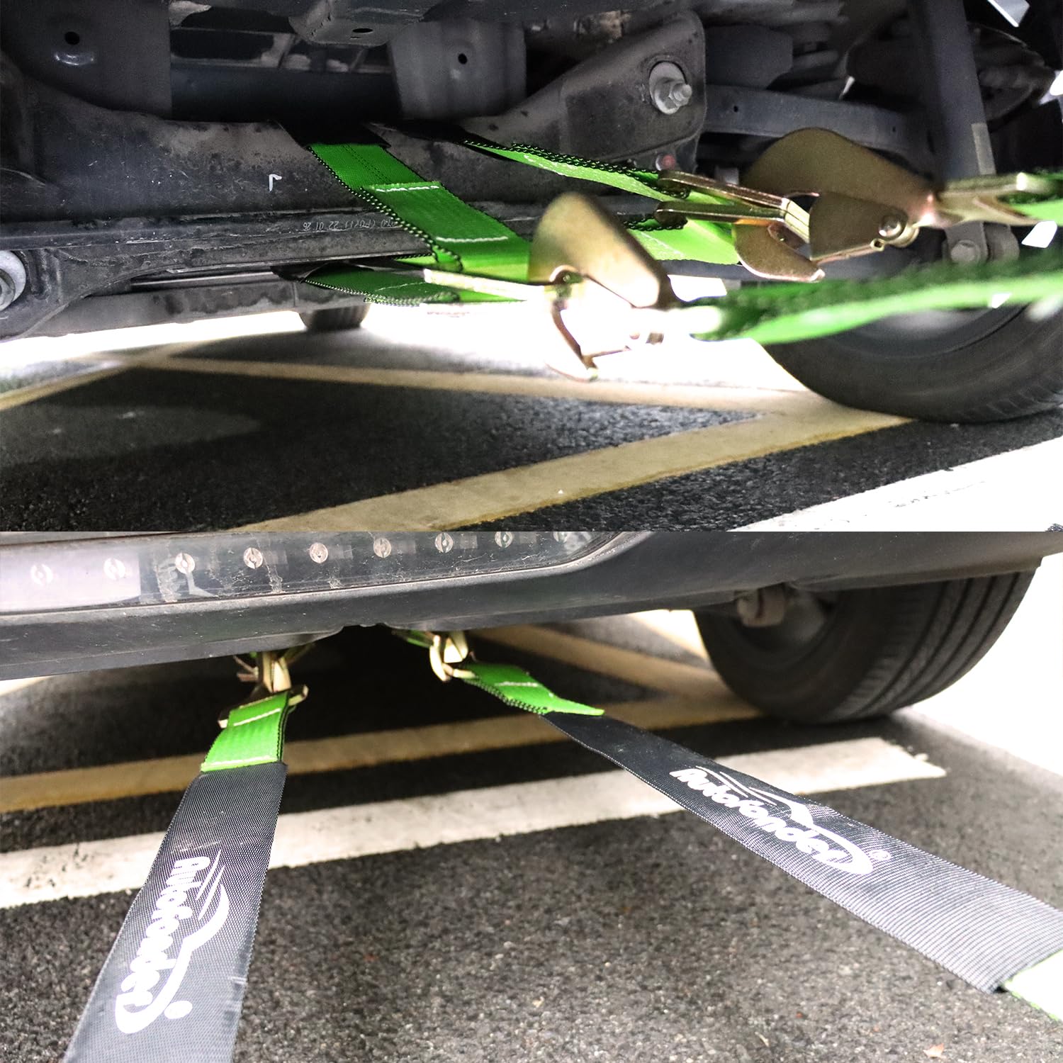 Correa de Brida en V de 2 Pulgadas x 4 pies con Ganchos a presión con Funda Cordura y 2 Correas de Eje de 2 x 36 Pulgadas, Anillo en D Medio, para Transporte de automóviles, rollback, Cama