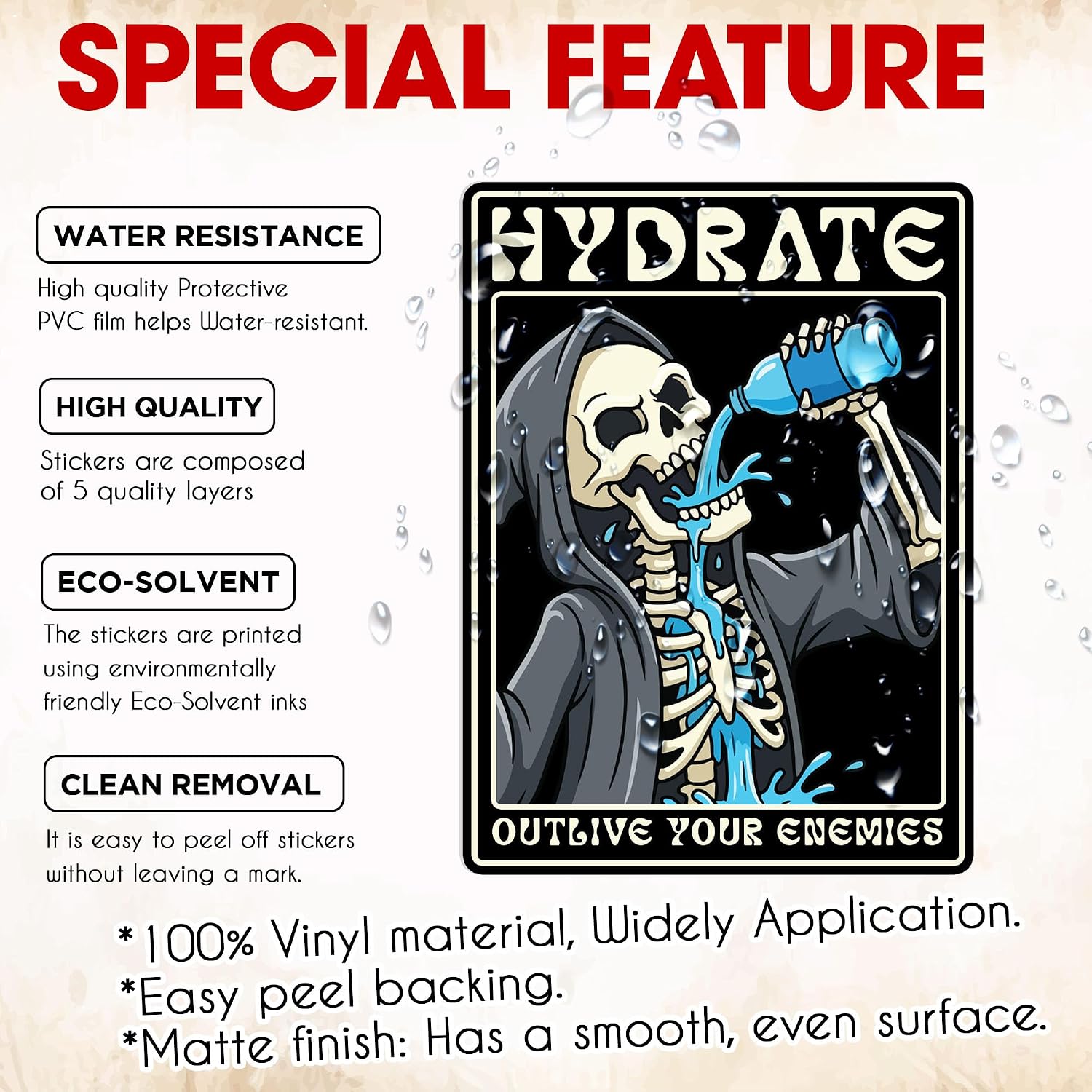 3 Pack Hydrate Outlive Your Enemies Sticker Edgy Gothic Skeleton Dark Humor Meme Decal Waterproof Vinyl Decal for Water Bottle, Laptop, Phone, Car Gift 2 Inch image 4