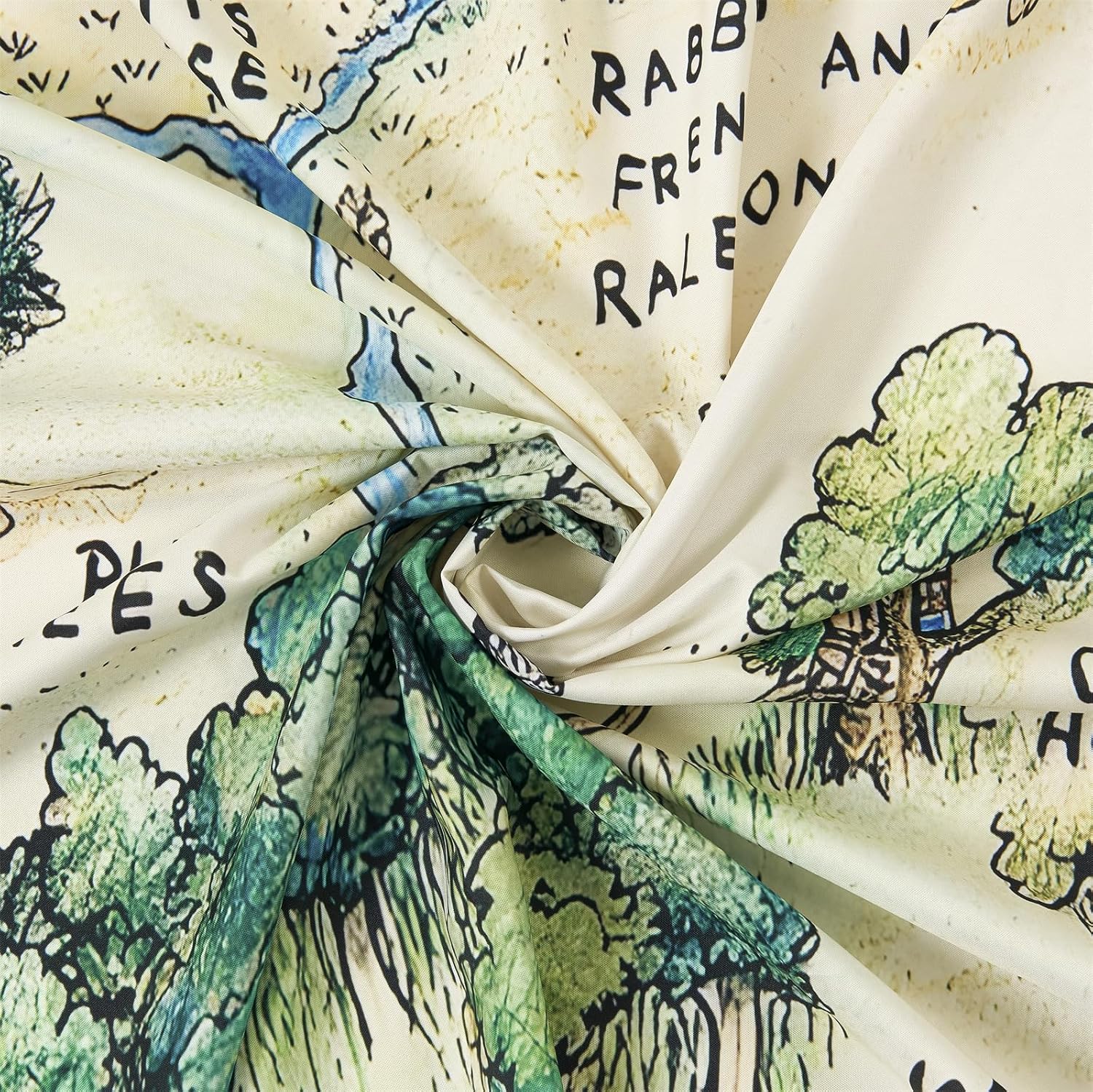 Estmy Vintage Green Woodland Kids Children Bathroom Shower Curtain, 72''W x 72''L, Beige, Waterproof, Fabric, Unlined, 1 Panel