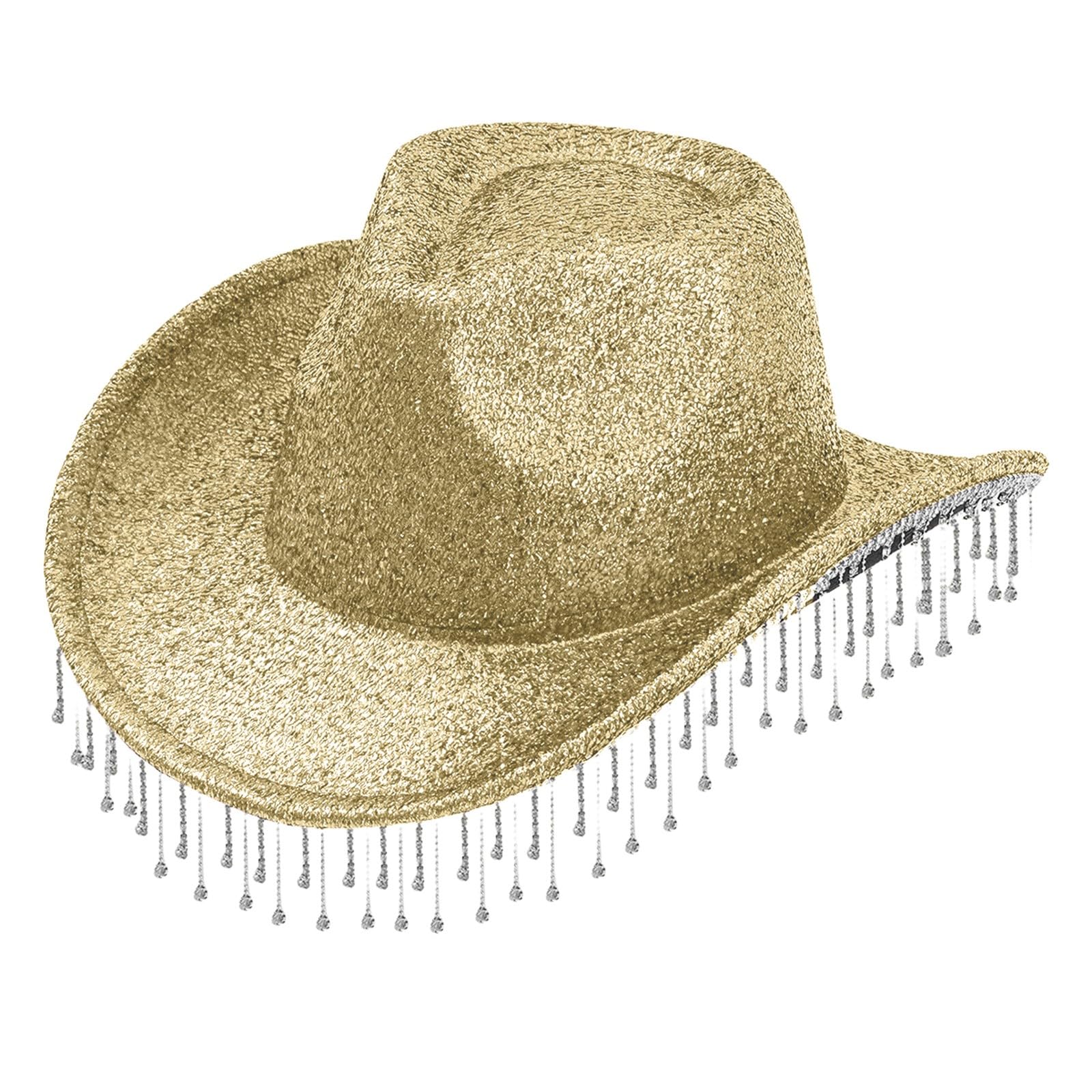 SRTUMEY Western Cowboy Hat Cowgirl Hats with Rhinestone Tassel Party Fedora Hat Costume for Women Men Wedding Music Costume Party