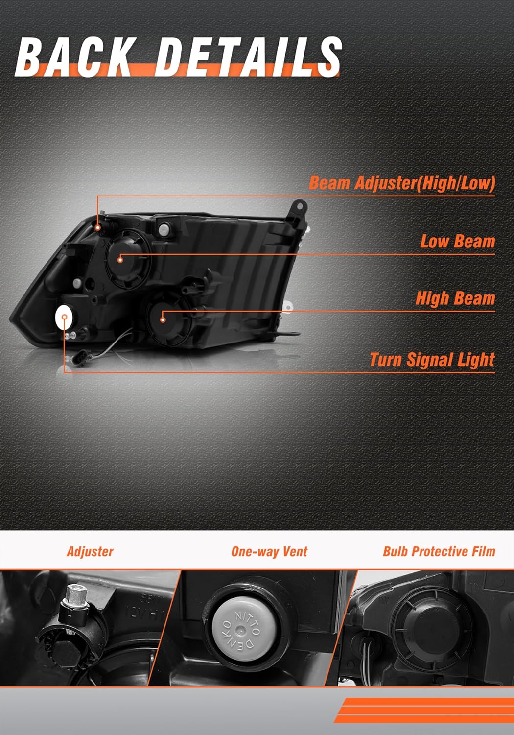 Back Details of Headlight Assembly with Adjuster