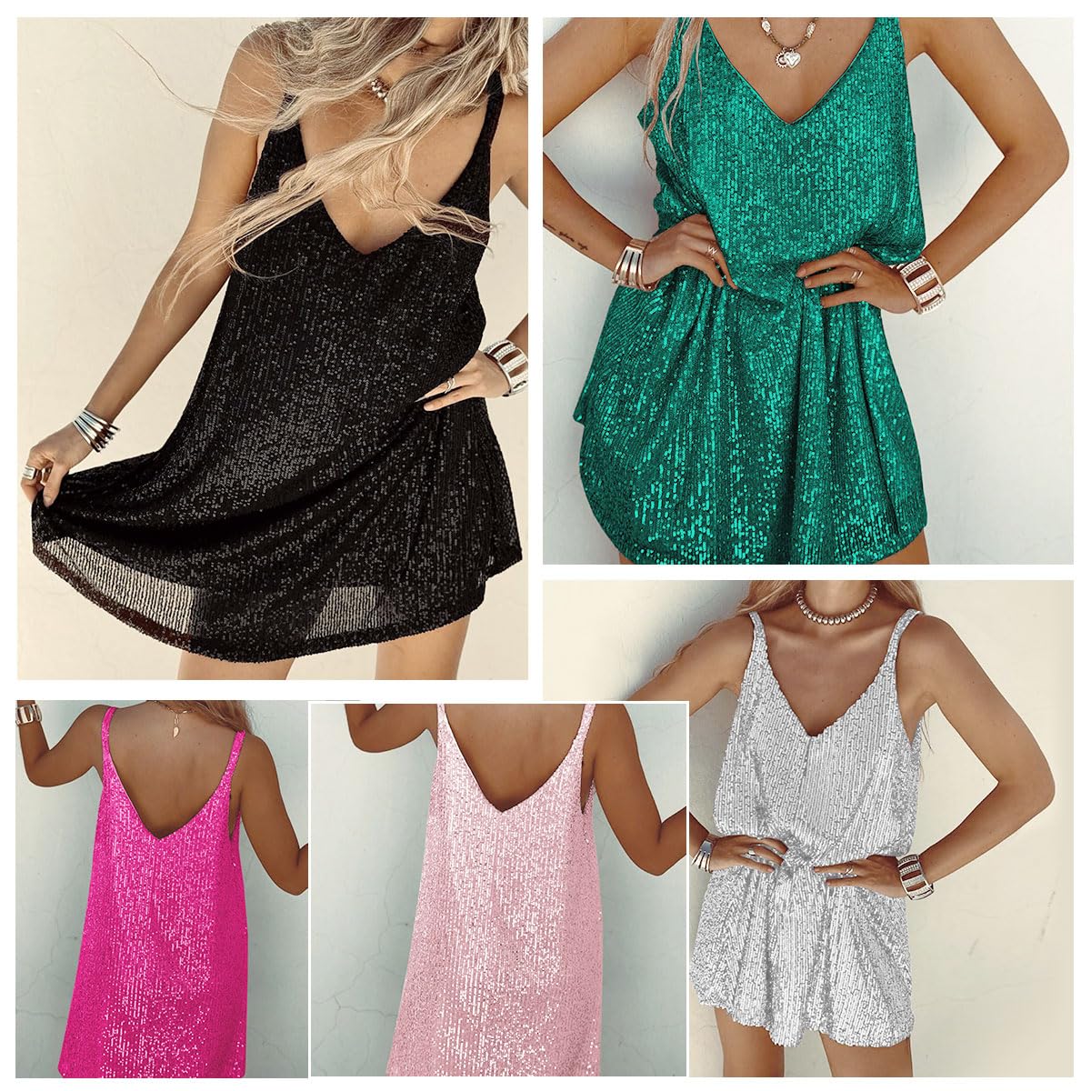 Vestido recto sexy y elegante con lentejuelas y cuello en V para mujer