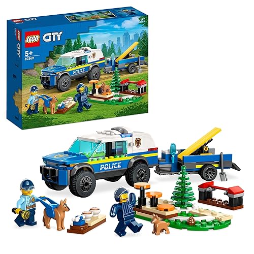 LEGO 60369 City Addestramento Cinofilo Mobile, Set con Percorso a Ostacoli, SUV Macchina Polizia Giocattolo e Rimorchio, 2 Figure di Animali, Giochi per Bambini