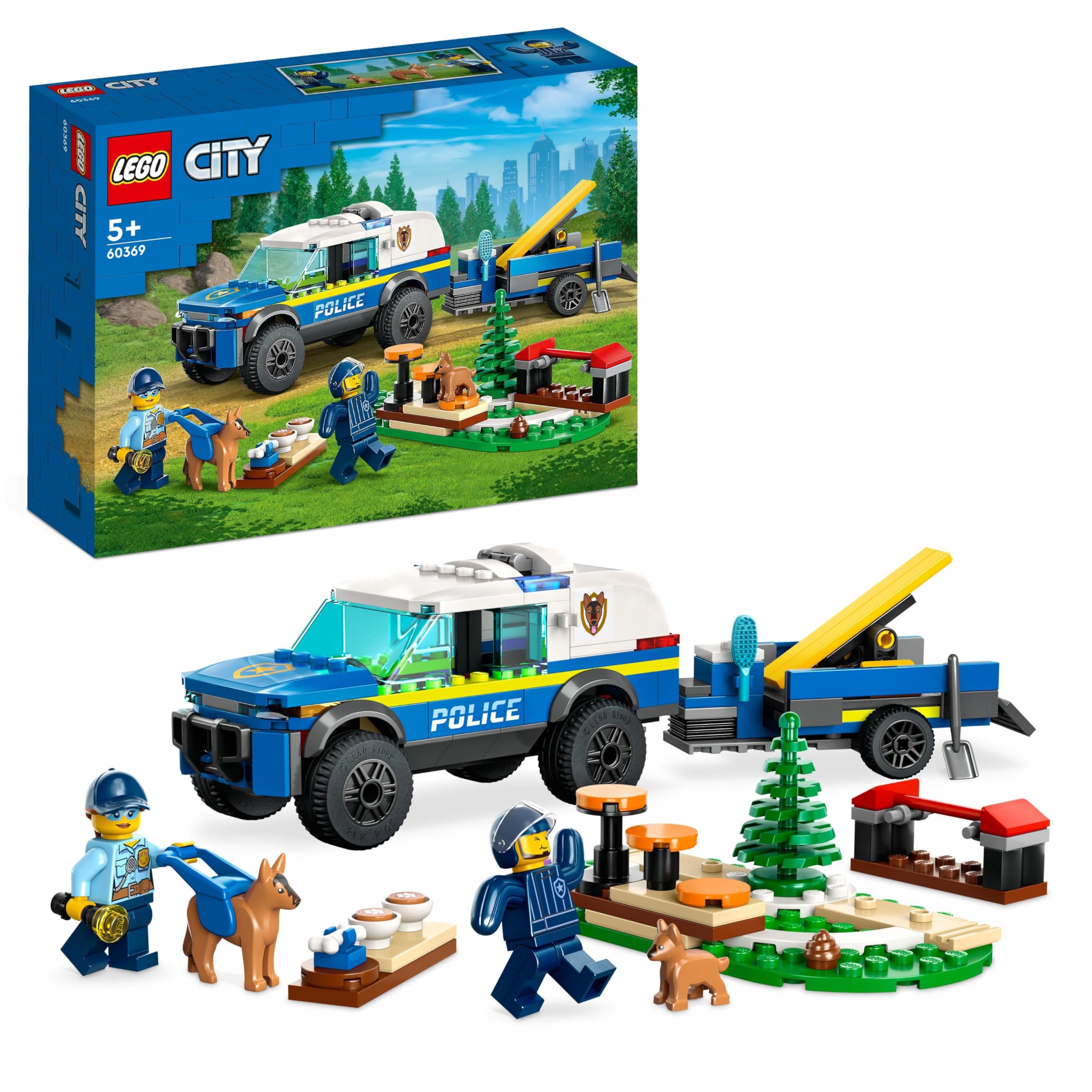 LEGO60369 City Mobile Police Dog Training Set, SUV Toy Car with Trailer, Obstacle Course and Puppy Figures, Animal Playset for Boys and Girls Aged 5 Plus