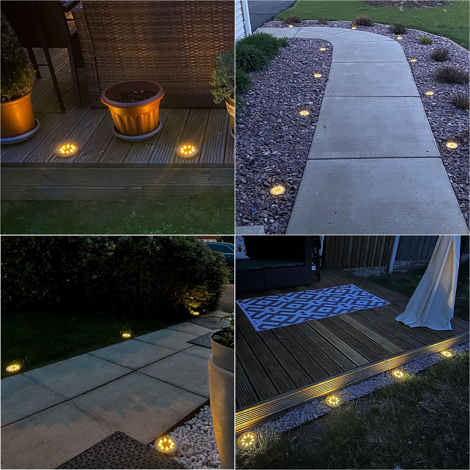 8 Paquetes Luces Solares para el Suelo, 8 LEDs Luz Solar Exterior Jardin, IP65 Impermeable, Luces Solares LED Exterior, para Césped, Terraza, Camino, Escalón, Calzada, Piscina(Blanco Cálido)