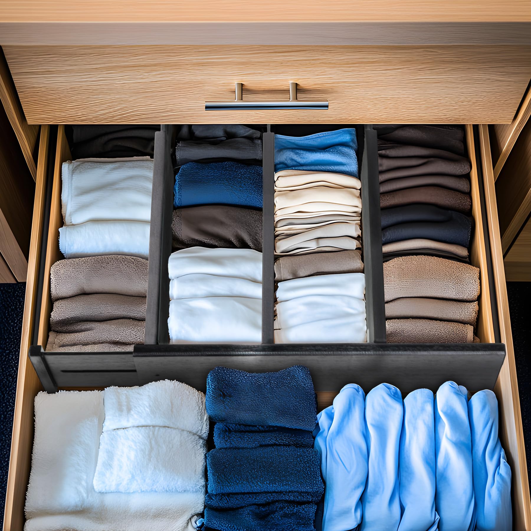 Utoplike Divisori per cassetti in bambù di grandi dimensioni, cassetti da cucina regolabili alti 10,1 cm per l'abbigliamento, con caricamento a molla, per bagno, cassettiera, scrivania, 4 pz.