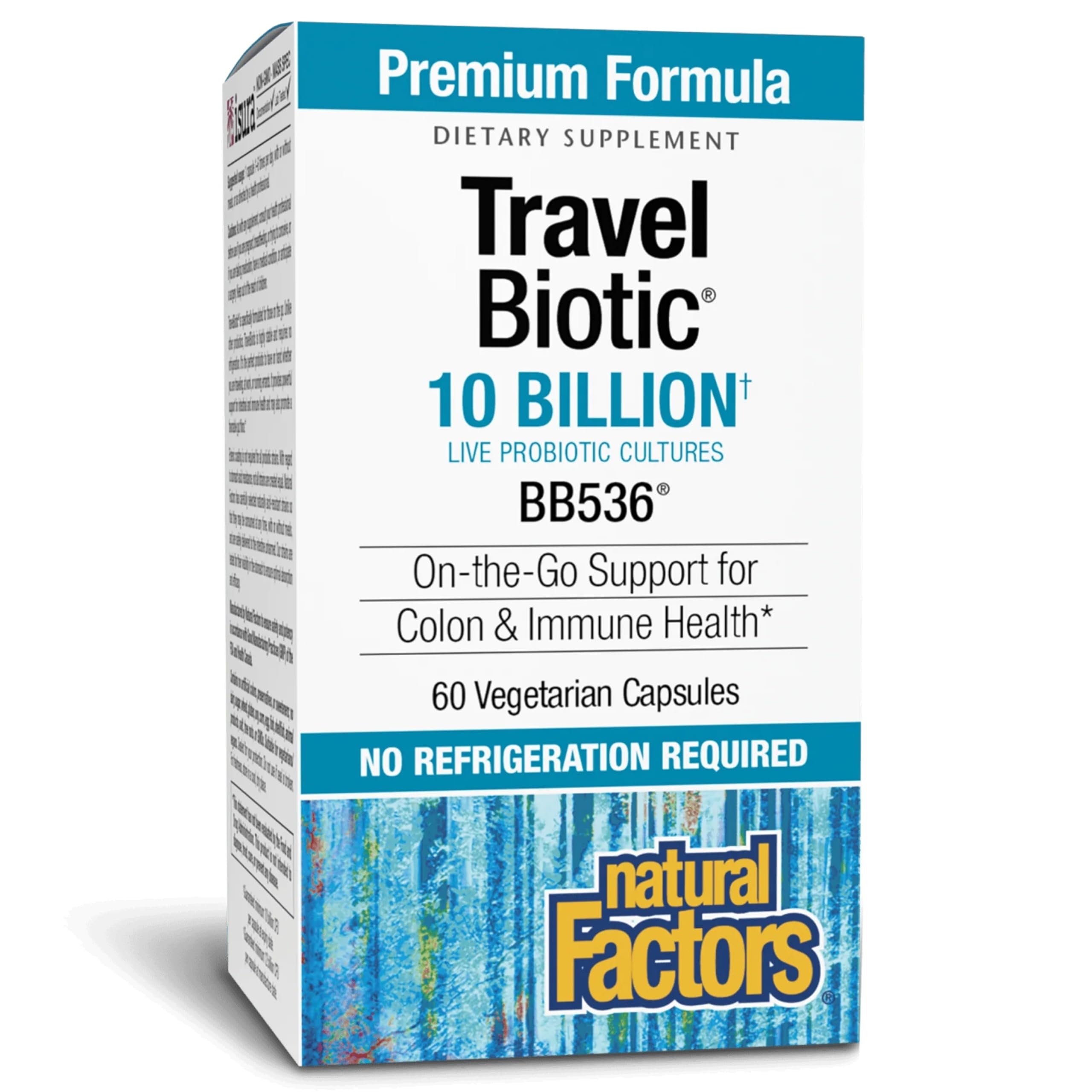 Natural Factors Travel Biotic Bb536 10 Billion Live Probiotic Cultures 60 Vegetarian Capsules