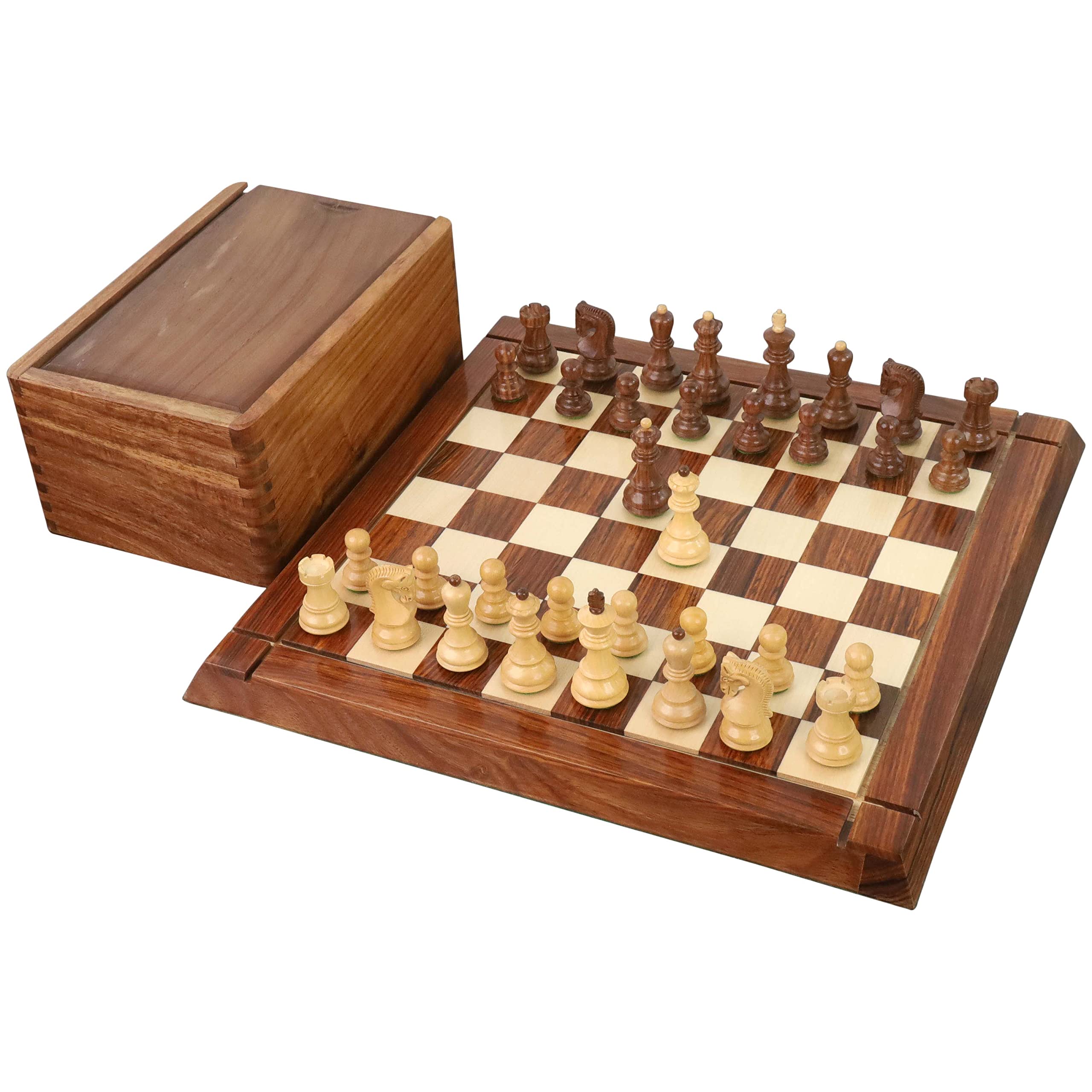 Royal Chess Mall - Set di scacchi russi Zagabria da 2,6 pollici Combo -Pezzi in palissandro dorato con tavola e scatola