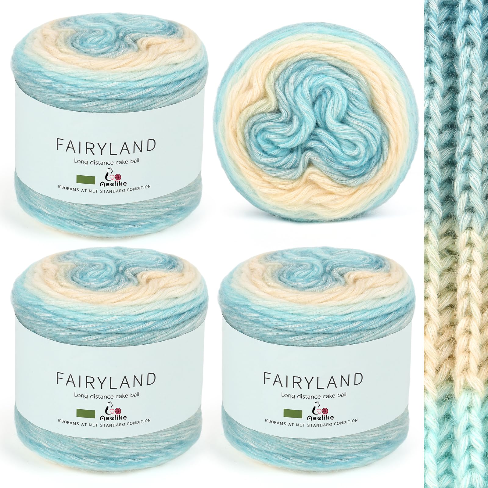 Aeelike 400g Farbverlaufsgarn Wolle zum Häkeln, 245m Super leichte Gradient Cupcakes Bobbel, Superweiche Mehrfarbiges Häkelgarn zum Babydecke Pullover Schal Hüte, Ombré Yarns Blau Gelb
