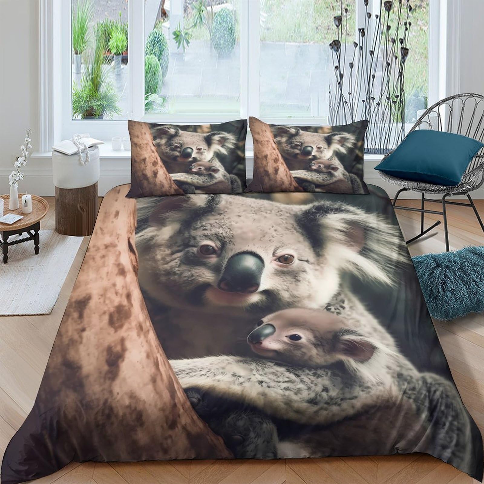 Ctjqhvkz Style-9 3D Printed Koala Family Fitted Sheet Microfiber Soft Breathable Tree Branch Mattress Cover For Bedroom Dorm Mattress Decor Single（135X200cm）