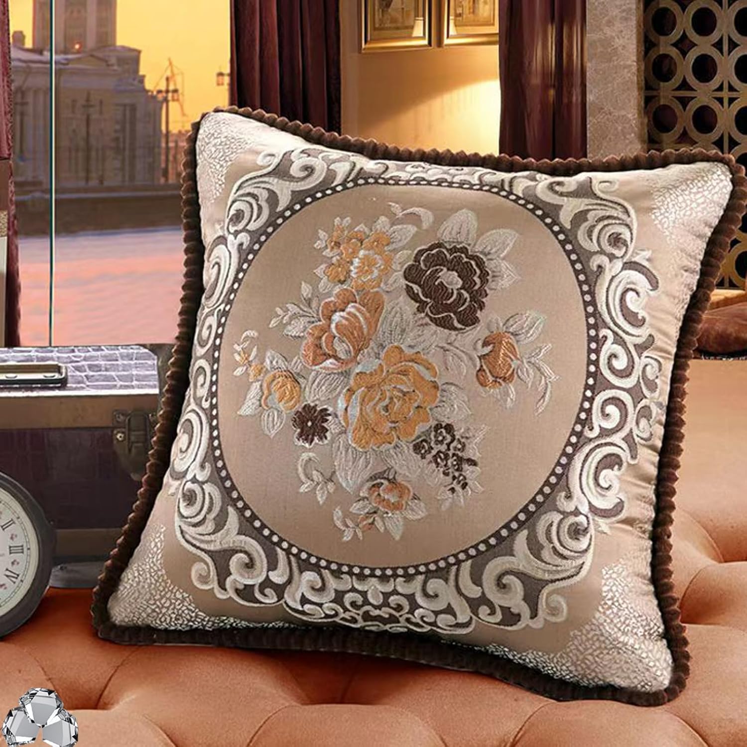 SZHELEJIAM Pillow Covers 18x18 inch,Set of 2 Pillow Cases,Jacquard Retro Embroidered Pillow Cover, Sofa Decorative Cushion Cover,for Bed Couch Sofa Living Room Soft Cushion Cases (Coffee)