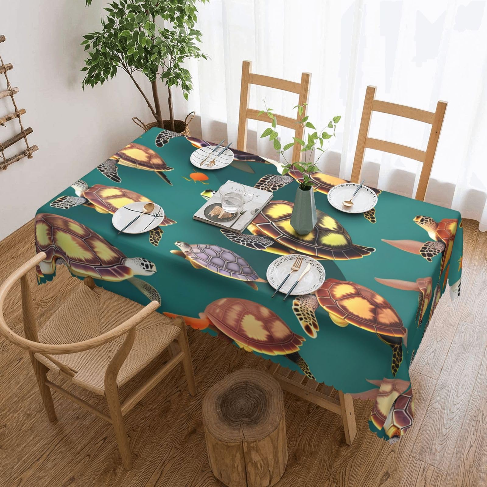 Nappe rectangulaire imprimée tortues pour protéger la table de salle à manger avec élégance