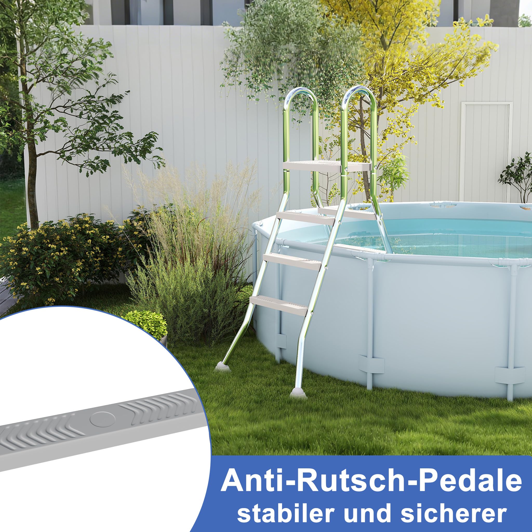 FIVMEN Scala per piscina in acciaio inox, 4 livelli, 140 cm, scala di sicurezza per piscina con pedali e piedi antiscivolo