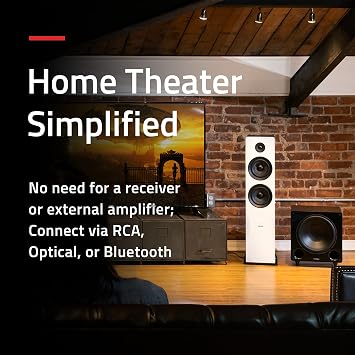 Fluance Ai81 Elite Powered 2-Way Floorstanding Tower Speakers, 150W Built-in Amplifier for 2.0 Stereo Music & Movie Listening, TV, Turntable, PC & Bluetooth - 2X RCA, Optical, Sub Out (Black Ash)