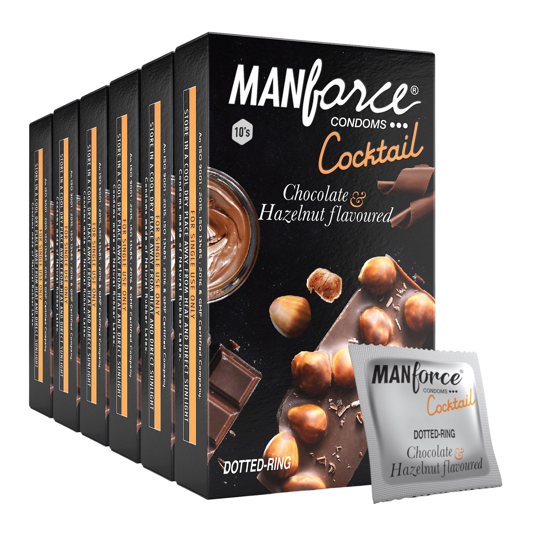 Manforce Cocktail Chocolate & Hazelnut Flavoured Condoms for Men with Dotted Rings| Extra Dotted for Her Extra Stimulation| Lubricated Latex Condoms| 10 Sheets x Pack of 6-image-16