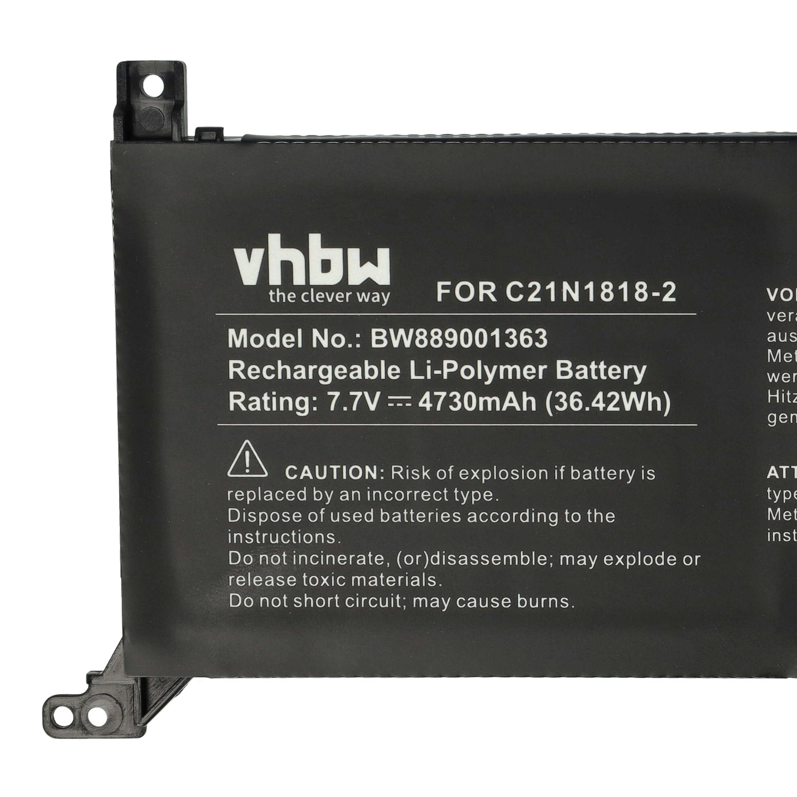 vhbw Bateria kompatybilna z laptopami Asus X515EP, X515F, X515FA, X515J, X515JA, X515JAN, X515JF, X515JP (4730mAh, 7,7 V, litowo-polimerowa)
