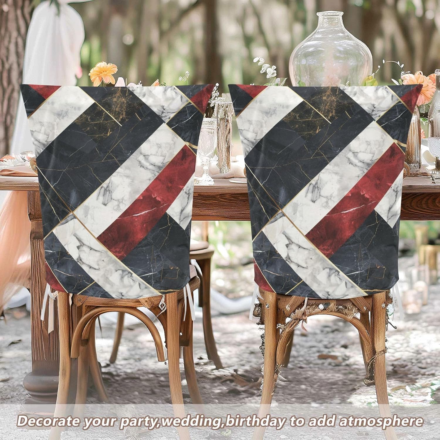 ALAZA Colorful Marble Chair Back Cover Set of 6, Washable Reusable Removable Chair Slipcovers Decorative Chair Cover for Home Kitchen Wedding Party